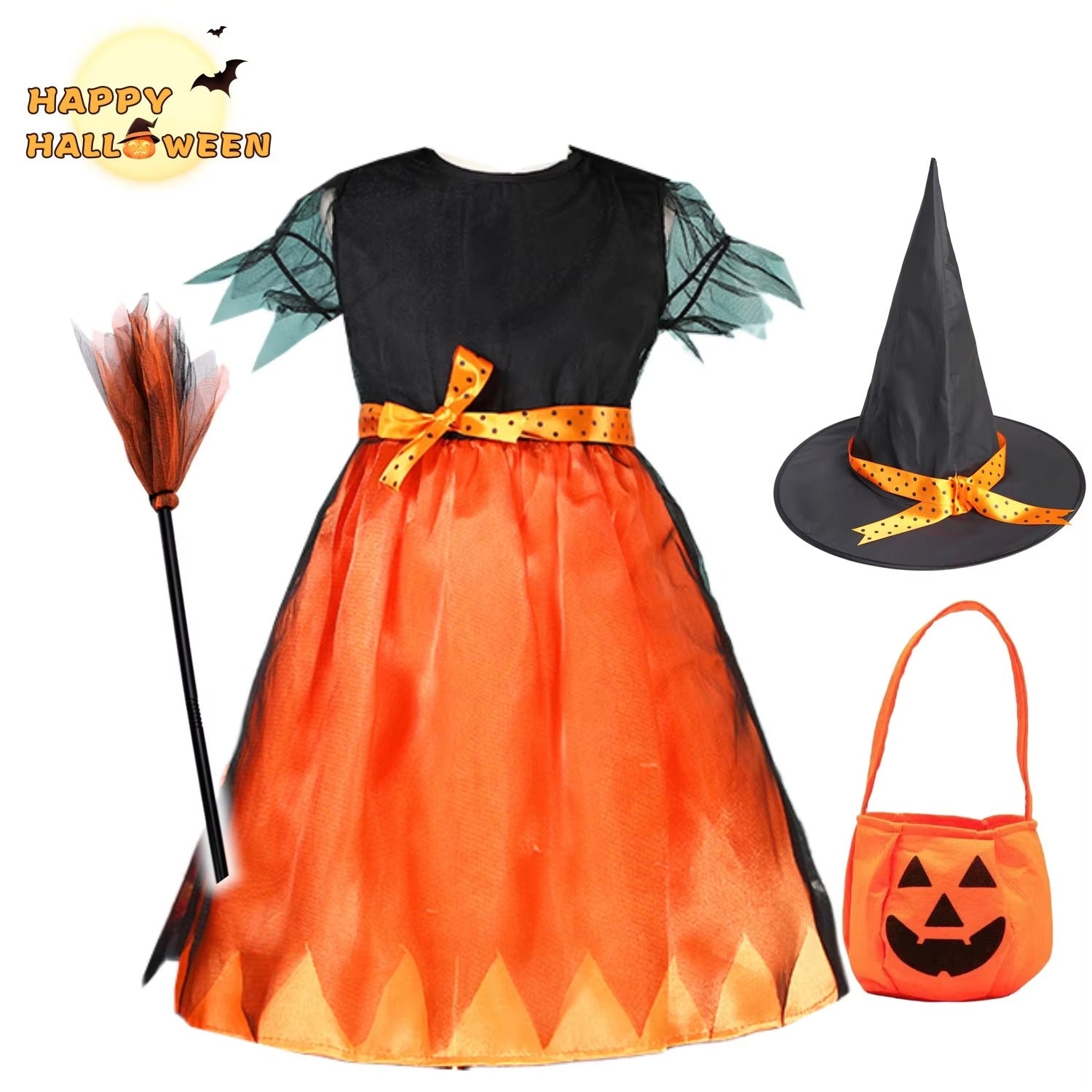Halloween Häxdräkt Pumpa Cosplay Party Set