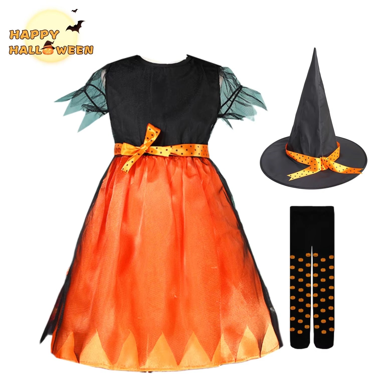 Halloween Häxdräkt Pumpa Cosplay Party Set